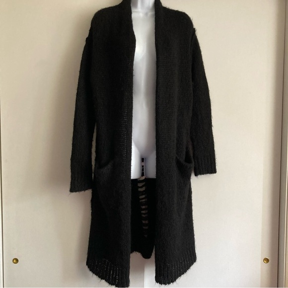 Current/Elliott Black Alpaca Blend The Long Slash Open Front Cardigan, Sz 2/M - Picture 3 of 15